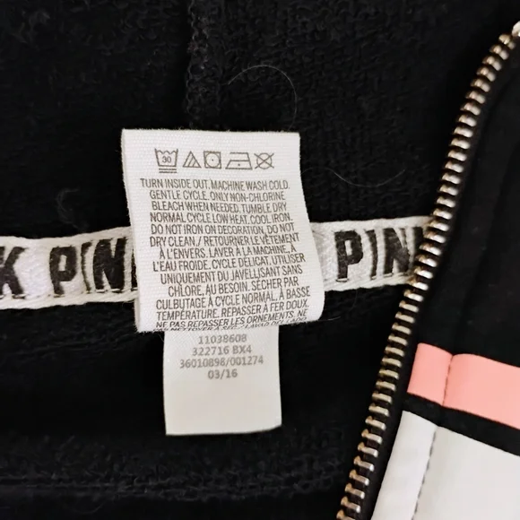 PINK Victoria's Secret Full Zip Hoodie Black Size Medium - Picture 7 of 11
